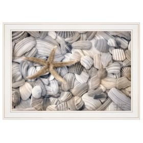 Trendy Decor 4U "Starfish & Seashells" Framed Wall Art, Modern Home Decor Framed Print for Living Room, Bedroom & Farmhouse Wall Decoration by Lori De