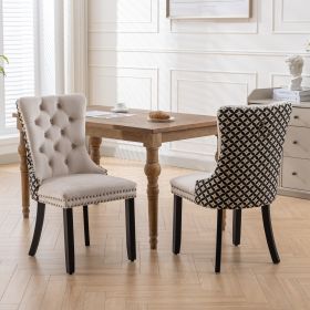 Classic Velvet Dining Chairs, High-end Tufted Solid Wood Contemporary Velvet Upholstered Dining Chair with Wood Legs Nailhead, SET OF 2,Beige and Patt