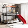 Metal Bunk Bed ,Metal Housebed With Slide,Three Colors Available.(Black with Red Slide)