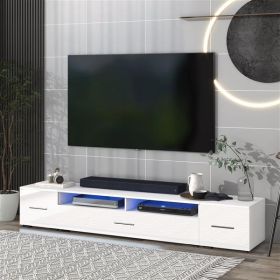 Extended, Minimalist Design TV stand with Color Changing LED Lights, Modern Universal Entertainment Center, High Gloss TV Cabinet for 90+ inch TV, Whi