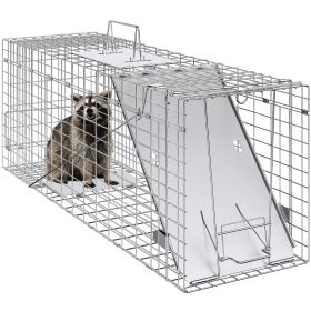 VEVOR Live Animal Cage Trap, 31" x 10" x 12" Humane Cat Trap Galvanized Iron, Folding Animal Trap with Handle for Rabbits, Stray Cats, Squirrels, Racc