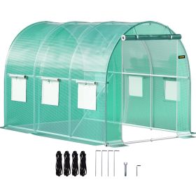 VEVOR Walk-in Tunnel Greenhouse, 9.8 x 6.6 x 6.6 ft Portable Plant Hot House w/ Galvanized Steel Hoops, 1 Top Beam, Diagonal Poles, Zippered Door & 6