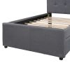 Linen Upholstered Platform Bed With Headboard and Two Drawers, Twin