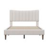 Upholstered Platform Bed Frame with Vertical Channel Tufted Headboard, No Box Spring Needed, Full, Cream