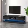 51.18inch Black morden TV Stand with LED Lights,high glossy front TV Cabinet,can be assembled in Lounge Room, Living Room or Bedroom,color:BLACK