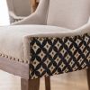 A&A Furniture, Ultra Side Dining Chair, Thickened fabric chairs with neutrally toned solid wood legs, Bronze nail head, Set of 2, Beige and Patterned,