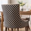 A&A Furniture, Ultra Side Dining Chair, Thickened fabric chairs with neutrally toned solid wood legs, Bronze nail head, Set of 2, Beige and Patterned,