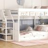 Wood Full Size Convertible Bunk Bed with Storage Staircase, Bedside Table, and 3 Drawers, White