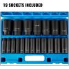 VEVOR Impact Socket Set 1/2 Inches 19 Piece Impact Sockets, Deep Socket, 6-Point Sockets, Rugged Construction, Cr-V, 1/2 Inches Drive Socket Set Impac