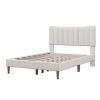 Upholstered Platform Bed Frame with Vertical Channel Tufted Headboard, No Box Spring Needed, Full, Cream