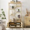 Rattan bookshelf 7 tiers Bookcases Storage Rack with cabinet for Living Room Home Office, Natural, 39.4'' W x 13.8'' D x 75.6'' H.