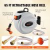 VEVOR Retractable Hose Reel Water Hose Reel 65'x5/8" 180¬∞ Swivel Wall-Mounted