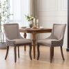 A&A Furniture, Ultra Side Dining Chair, Thickened fabric chairs with neutrally toned solid wood legs, Bronze nail head, Set of 2, Beige and Patterned,