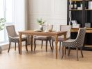 A&A Furniture, Ultra Side Dining Chair, Thickened fabric chairs with neutrally toned solid wood legs, Bronze nail head, Set of 2, Beige and Patterned,