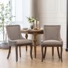 A&A Furniture, Ultra Side Dining Chair, Thickened fabric chairs with neutrally toned solid wood legs, Bronze nail head, Set of 2, Beige and Patterned,