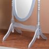 Traditional Queen Anna Style Wood Floor Cheval Mirror, Silver Finish