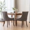 A&A Furniture, Ultra Side Dining Chair, Thickened fabric chairs with neutrally toned solid wood legs, Bronze nail head, Set of 2, Beige and Patterned,