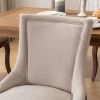 A&A Furniture, Ultra Side Dining Chair, Thickened fabric chairs with neutrally toned solid wood legs, Bronze nail head, Set of 2, Beige and Patterned,