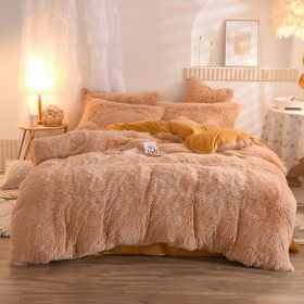 Luxury Thick Fleece Duvet Cover Queen King Winter Warm Bed Quilt Cover Pillowcase Fluffy Plush Shaggy Bedclothes Bedding Set Winter Body Keep Warm (Option: Camel-1.8M)