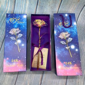 24K Luminous Color Gold Rose Flower Set (Option: Gold blue pack)