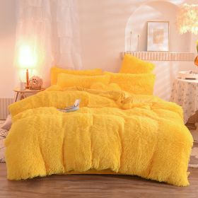 Luxury Thick Fleece Duvet Cover Queen King Winter Warm Bed Quilt Cover Pillowcase Fluffy Plush Shaggy Bedclothes Bedding Set Winter Body Keep Warm (Option: Yellow-1.8M)