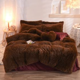 Luxury Thick Fleece Duvet Cover Queen King Winter Warm Bed Quilt Cover Pillowcase Fluffy Plush Shaggy Bedclothes Bedding Set Winter Body Keep Warm (Option: Coffee-1.8m bed sheet)