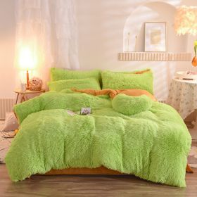 Luxury Thick Fleece Duvet Cover Queen King Winter Warm Bed Quilt Cover Pillowcase Fluffy Plush Shaggy Bedclothes Bedding Set Winter Body Keep Warm (Option: Green-1.5m bed sheet)