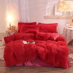 Luxury Thick Fleece Duvet Cover Queen King Winter Warm Bed Quilt Cover Pillowcase Fluffy Plush Shaggy Bedclothes Bedding Set Winter Body Keep Warm (Option: Red-1.5M)