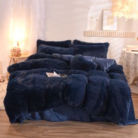 Luxury Thick Fleece Duvet Cover Queen King Winter Warm Bed Quilt Cover Pillowcase Fluffy Plush Shaggy Bedclothes Bedding Set Winter Body Keep Warm (Option: Navy-2.0M)