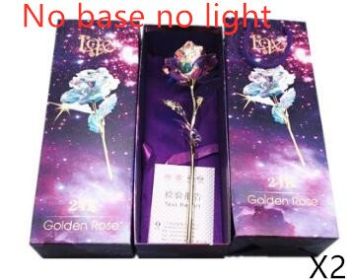 24K Luminous Color Gold Rose Flower Set (Option: No base no lightX2)