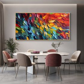 Handmade Oil Painting Original Colorful Feathers Oil Painting On Canvas Large Wall Art Abstract Colorful Painting Custom Painting Living room Home Wal (style: 1, size: 70x140cm)