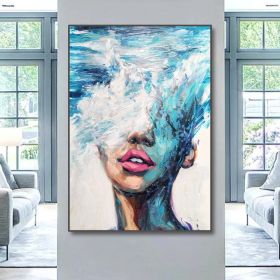 Hand Painted Oil Painting Abstract Portrait Wall Art Hand painted-Nordic Light Blue Girl Oil Paintings On Canvas-Hand Made-For Home Decoration (style: 1, size: 50X70cm)