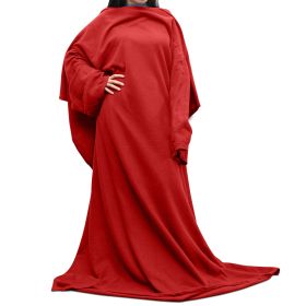 Wearable Fleece Blanket with Sleeves Cozy Warm Microplush Sofa Blanket Extra Soft Lightweight for Adult Women Men 3 Colors (Color: Red)