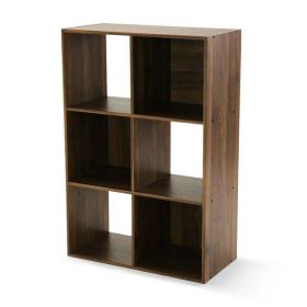 6-Cube Storage Organizer 3-Tier Bookcase Display Shelf for Home Office (Color: Canyon Walnut)